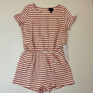 Lumiere Womens Red White Striped 100% Cotton Short Sleeve Romper Large